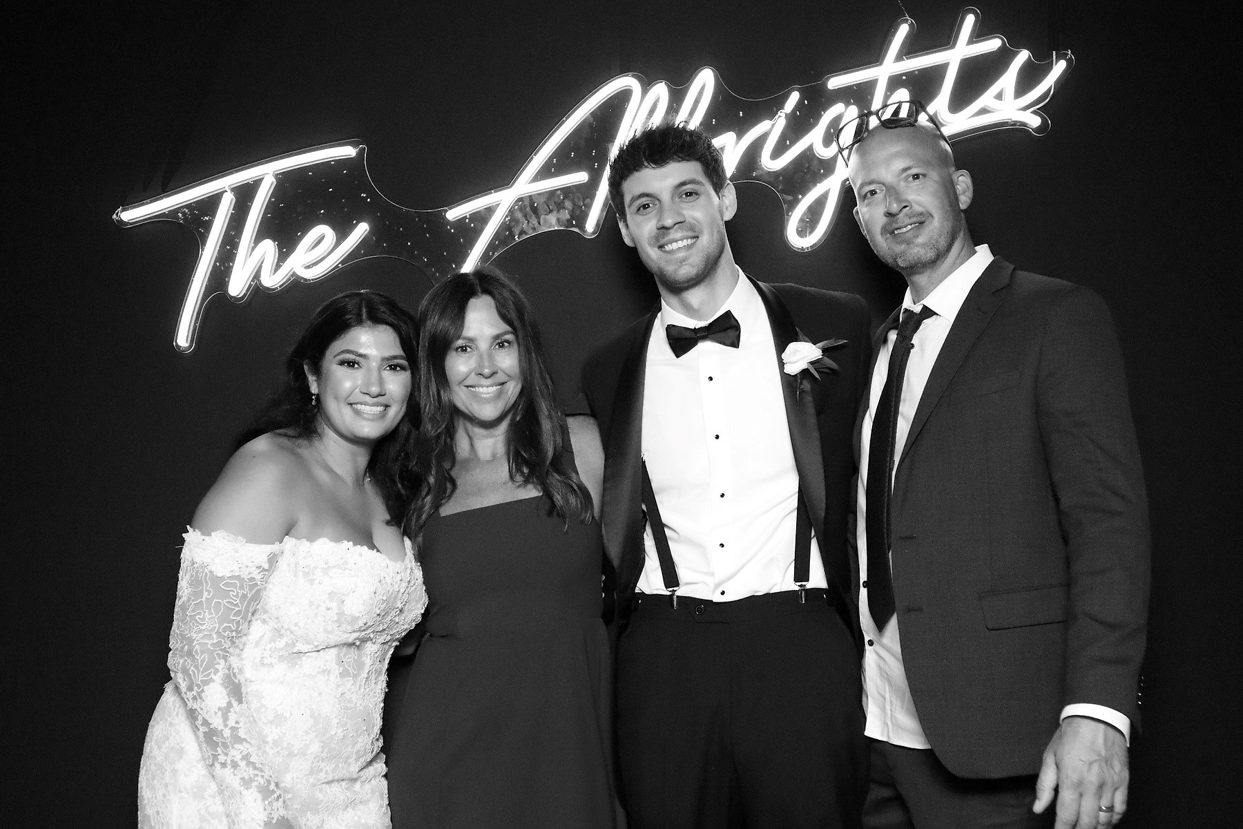 Black and White with Neon Sign Photo Booth Rental Wedding